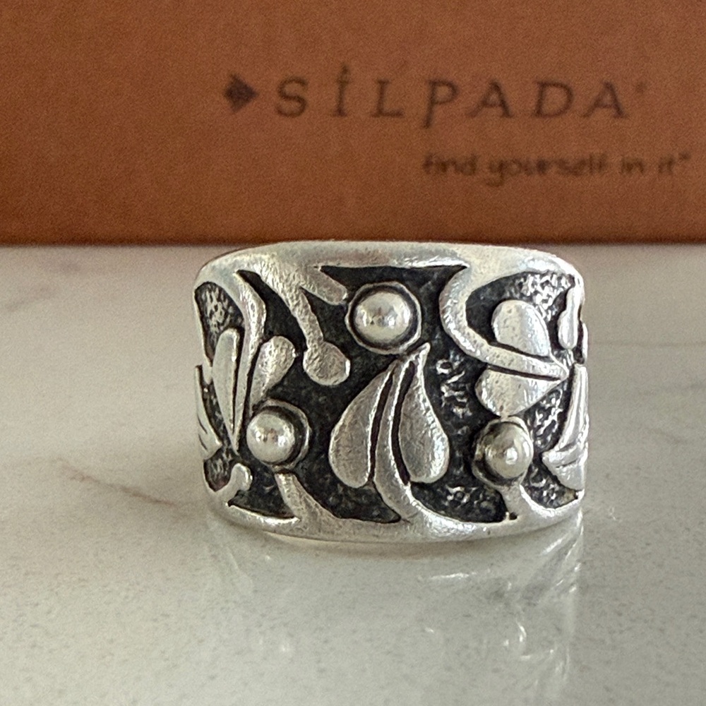 HTF Vintage Silpada Floral Vine Holy Trinity Sterling Silver Ring R1686-8-1/2